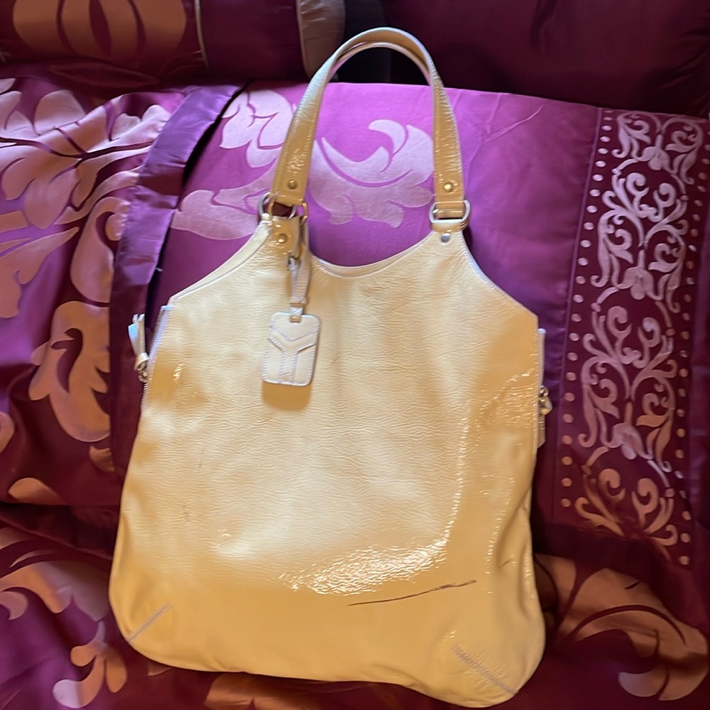Yves Saint Laurent Cream and Yellow Shoulder Bag with Structured Design